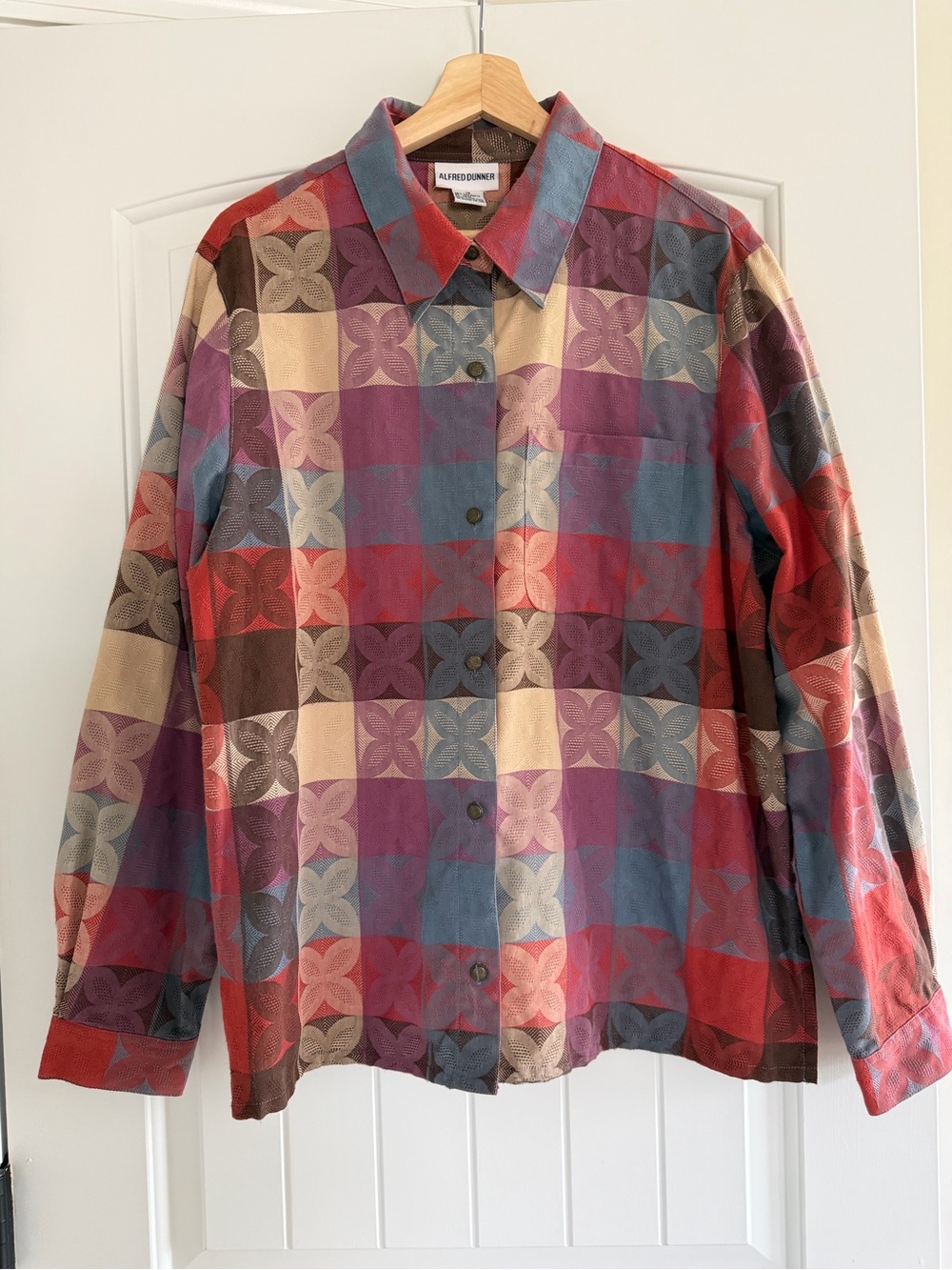 Vintage Alfred Dunner Funky 90s Multicolor Geometric Check Button-Up Shirt 18